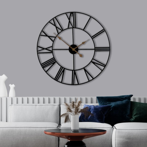 Sorbus Large Wall Clock for Living Room - 24-Inch Wall Clock - Oversized Centurian Roman Numeral Style Modern Wall Clocks - Large Clock Home Decor - Metal Decorative Analog Metal Clock (Black)