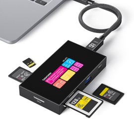 Dockcase 8-in-1 USB C Hub with Touch Screen CFexpress/SD/MicroSD Card Reader with 100W Power Supply, HDMI 2.1 USB-C/A Port for Mac, Windows, Linux - Perfect for Photographers and Creators