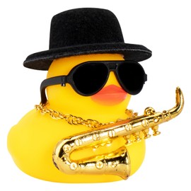 wonuu Car Rubber Duck, Yellow Duck Decoration Dashboard with Sun Hat Necklace Sunglasses for Car Dashboard Decorations, A-Duck-Black Top Hat-Instrument