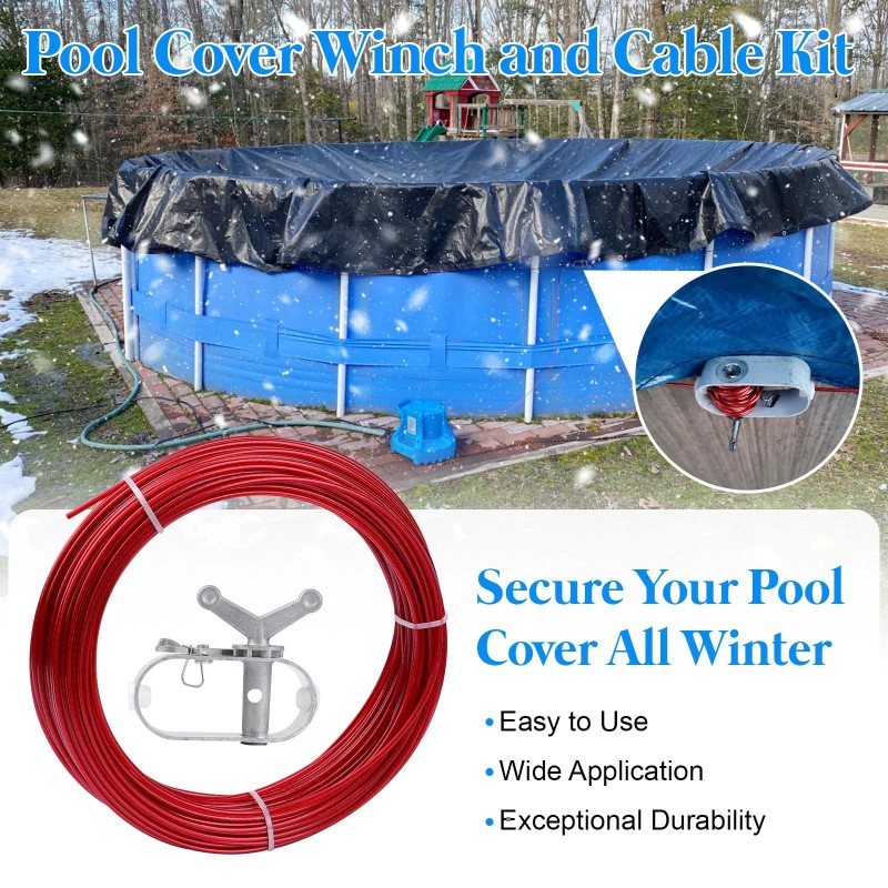 Fuoequl Pool Cover Winch and Cable Kit 100ft Wire Ratchets