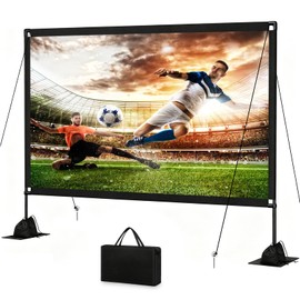120inch Outdoor Projector Screen with Stand, 16:9 4K HD Portable Wrinkle-Free Projection Screen, Front/Rear Indoor Outdoor Movie Screen with Carry Bag for Home Theater, Backyard and Camping