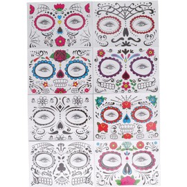 Tatuaje Temporal para la Cara, 8 Kits de Tatuajes, Pegatinas de Calaveras de Azúcar, Maquillaje del Día de los Muertos, Tatuaje Facial, Diseño de Rosa para Disfraces Y Fiestas de Halloween