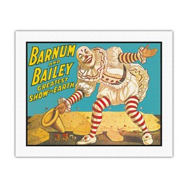 Barnum & Bailey Circus - Greatest Show on Earth - Clown Standing Over Tents - Vintage Circus Poster c.1917 - Fine Art Rolled Canvas Print 20in x 26in
