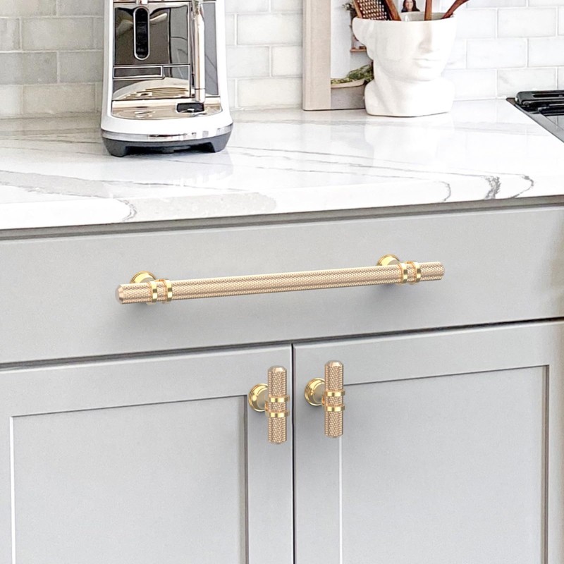 Coinkoly 10 Pack 5"(128mm) Gold Cabinet Pulls Knurled Kitchen Cabinet