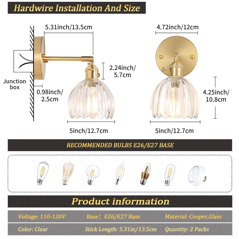 Shenmoyl Vintage Wall Sconces Set of 2 with Transparent Tulip