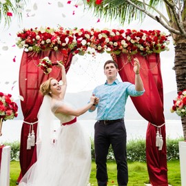 VOK Red Wedding Arch Draping Fabric Chiffon Fabric, 29in x 18Ft Sheer Chiffon Outdoor Curtain for Wedding Ceremony Birthday Party Decoration (Red,1 Panel)