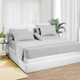 SGI bedding 34 Inch Top Split Head King Size 600 TC Egyptian Cotton Sheet Set Light Grey Solid fits Upto 18 inch Deep Mattress for Flex Adjustable Beds 1 Fitted Sheet 1 Flat/Top Sheet 2 Pillowcase