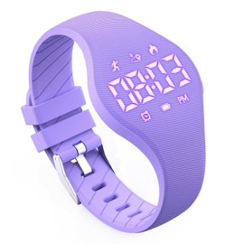 Konewos Kids Led Fitness Tracker Watch for Boys Girls, No App, Digital Sport Wristwatch, Waterproof, with Pedometer Alarm Clock, for Teens Children Students Ages 5-16 (Purple)