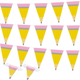 Mindsoft 131 ft Pencil Fall Classroom Decor 7.8" x11.8'' Pencil Burlap Bunting String Banner Flags Triangle Flag Bunting Garland for School Classroom Decor Outdoor Events Supply, 4 Pcs
