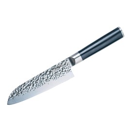 Swiss Diamond Santoku Knife, German Steel With ABS Handle, Half Tang Handle, Hammered Blade Chef Knives Professional Grade, 55+2 Rockwell Hardness, 7 Inch