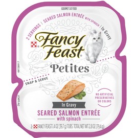 Fancy Feast Gourmet Grain-Free Meals Wet Cat Food Pate and Gravy Petites 10 Twin Pack Trays, 20 Servings (Seared Salmon in Gravy)