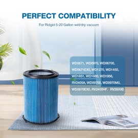 VF5000 Replacement Filter Compatible with Ridgid Shop Vac 5-20 Gallon Wet dry Vac, 3-Layer Wet/Dry Filters for WD06700 WD0671 WD0970EX0 WD0970M0 WD1270 WD1450