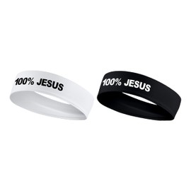 100% Jesus Sports Head Stretch Headband Soccer Fútbol Football White Black Athletics Fitness - Sweatband Headwrap Fan Gear Merch Ninja Bandana Bandera Moisture Wicking White Black Gold Silver (Set 1)