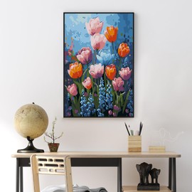 Yezavesu Framed Paint by Numbers Kit for Adults Beginner & Kids Ages 8-12, Easy Flower Paint by Numbers with Frame, DIY Number Painting for Adults Colorful Flowers for Home Wall Decor Gift 8X 12 inch