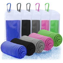 Amgico 5 Packs Cooling Towels(40"x12"), Sweat Towel for Neck and Face, Soft Breathable Instant Cooling Towel for Sport, Yoga, Gym, Workout, Fitness, Running, Travel, Camping (Multicolor)