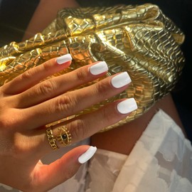 White Press on Nails Short Square, KXAMELIE Natural Short Gel Nails Glue on Acrylic Nails Press ons Featured Protective Coat Reusable Fake Nails Solid Color 24 Short Coffin Artificial Nails 24Pcs