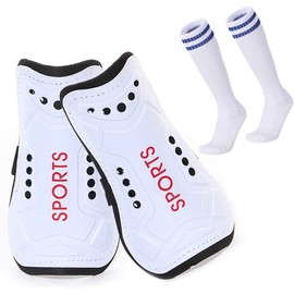 Homo Trends Football Shin Pads, 3 Sizes Football Shin Pads Socks, Shin Pads Boys, Kids Football Socks for Boys and Girls Football Games Leg Calf Protective Equipment (White)