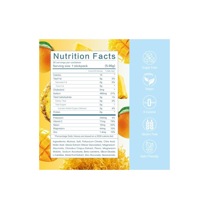 Sea Moss Electrolytes Powder Packets - Hydration Packets Sugar Free