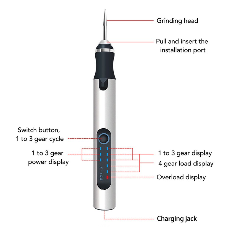 Electric Engraving Pen Aluminum Alloy Silver Mini Micro Engraver with