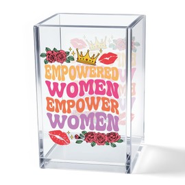Vgrti Empowered Women Acrylic Makeup Brush Organizer Holder, Women Equality Desk Acrylic Brushes Storage, Motivational Feminist Gifts for Sister BFF Daughter Friends Makeup Lovers