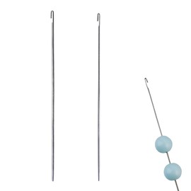 2 Pcs Metal Beading Needles Bead Crochet Hooks Beaded Needles Steel Wood Bead Needle Threader Jewelry Making Tools Beading Needles (Silver)