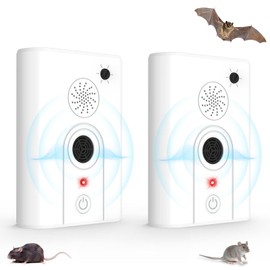 2Pack Upgraded Bat Repellent Deterrent Devices for Attic, Ultrasonic Bat Repellent for Indoor Use, Plug in Bat Deterrent System Bats Keep Away for Home, Friendly to Pets & Human