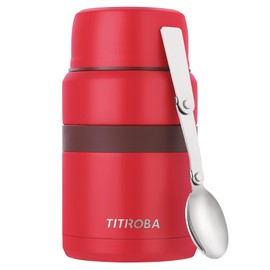 TITIROBA Thermal Food Container BPA-Free 304 Stainless Steel Food Container Thermobox 500 ml with Spoon and Bag Red