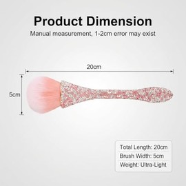 2 cepillos de polvo para arte de uñas, pinceles brillantes de nailon ultra suave para rostros sueltos, cosméticos, mezcla líquida, base, polvo, maquil