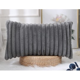 PANOD Faux Fur Decorative Lumbar Throw Pillow Covers 12 x 26,Long Boho Lumbar Pillow Covers Pillow Case Cushion Case for Bed Sofa Farmhouse Livingroom,Grey