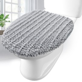 Arotive Soft Chenille Bathroom Toilet Lid Cover 17.5x15, Machine Washable Seat Covers, Stays in Place Non-Slip Backing, Fits Most Round, Elongated and Oblong Lids, Accessories Decor, Light Grey