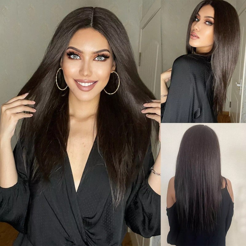 ANOGOL Peluca De Cabello Lacio Natural Negro Degradado