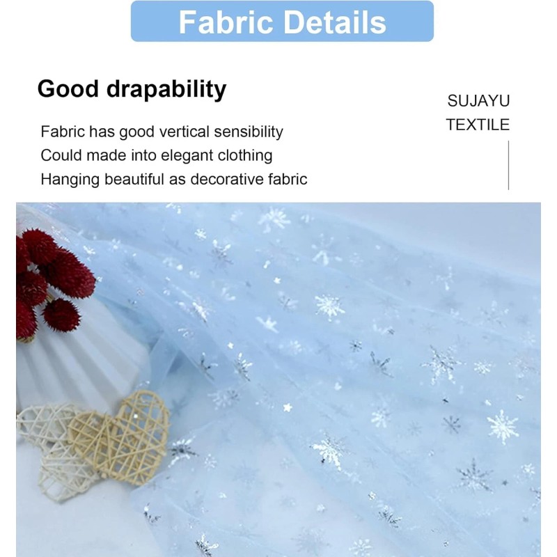 SUJAYU Sheer Fabric, Snowflake Silver Foil Organza Fabric, Snowflake (59"