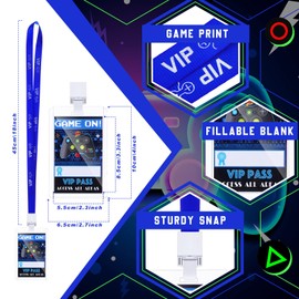 24 Pièces Soportes de Pase de Videojuego VIP con Cordón Favores de Fiesta de Videojuegos Tarjeta de Pase VIP para Fiestas Entradas Game On para Suministros de Cumpleaños con Temática de Juegos