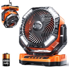 Camping LED Fan with Light, 40000mAh Rechargeable Battery Powered Outdoor Tent Fan with Light and Hook, 4 Speed, Personal USB Desk Fan for Camping, Fishing, Power Outage,Hurricane, Worksite