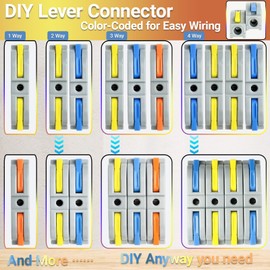 100pcs Lever Wire Connectors, 1 in 1 out Inline Electrical Wire Splicing Connector, Compact Wire Connectors for Circuit Inline Splices, AWG 28-12, multicolour