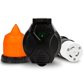 True Mods 30A RV Power Inlet Shore Power Outlet Supply Kit + Twist Lock Cord End Boot Protector & 30 Amp Receptacle Plug for Boat Trailer [L5-30 125V] [Low Profile] [LED Indicator Light] [ETL] - BLACK