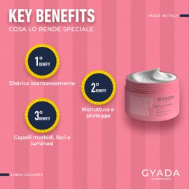 GYADA COSMETICS, glättende, restrukturierende, disziplinierende Packung, verleiht Glanz für seidiges Haar, 250 ml