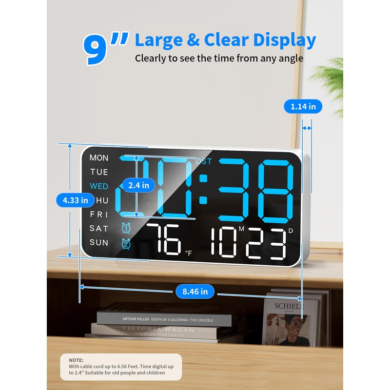 MASHI 8.4''Large Digital Wall Clock, Led Alarm Clock with Big