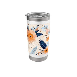 Floral Feather Design, Boho Chic Artwork, Colorful Flower Stainless Steel Insulated Tumbler