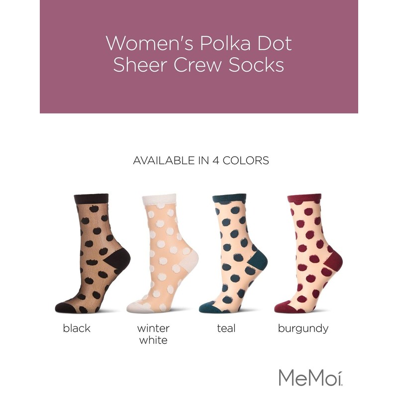 MeMoi Women's Polka Dot Sheer Crew Socks Winter White 9-11