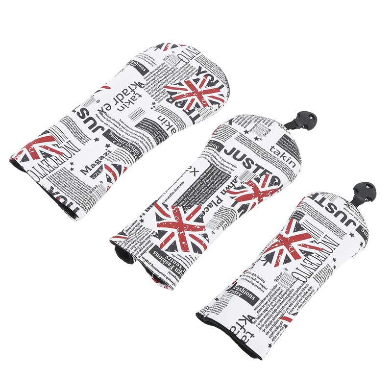 3PCS Golf Club Head Cover PU Waterproof English Flag Pattern