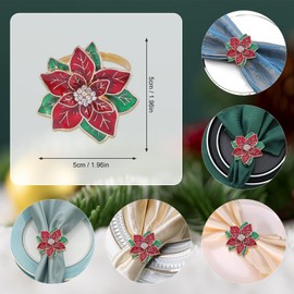 Christmas Napkin Rings Set of 12,Poinsettia Flower Napkin Rings Christmas Holders Metal Napkin Buckle for Wedding Party Birthday Table Decoration Dinning