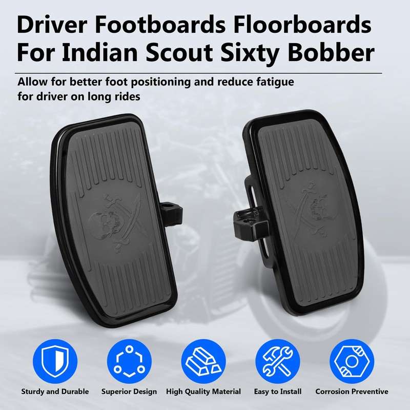 BAKAFOH D-shaped Driver Footboards Front Rider Foot Rest Floorboards for