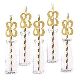 83rd Birthday Paper Straw Decor, 24-Pack Real Gold Glitter Cut-Out Numbers Happy 83 Years Party Decorative Straws