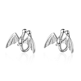 Bat Clip On Unique Ear Cuff Wrap Earrings for Women Teen Girls Non Pierced Ears Cartilage Fashion Cute Animal Cuffs Hoop Black Silver (Silver)