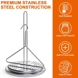 Perforated Turkey Fryer Hook with Base Rack, Stainless Steel Chicken Poultry Vertical Roasting Spit with Handle Lifter for Outdoor Turkey Deep Fryer Pot Propane Stove, Turkey Fryer Accessory Kit