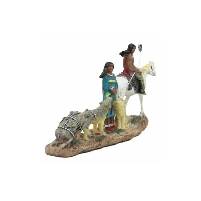Indigenous Native American Indian Family With Horse And Wolves Migration