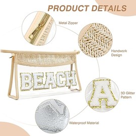 Chenille Letter Clear Travel Zipper Pouch Nylon Makeup Bag, Preppy Makeup Bag Clear Cosmetic Toiletry Bag, Water-proof Makeup Travel Pouch Snack Bags 