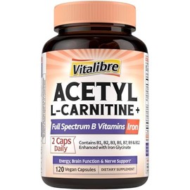 Acetyl-L-Carnitine HCl 1250mg, with B1, B2, Niacin, Biotin, Folic Acid, Methyl B12, B5 & Iron, B Vitamins, High Potency, Energy, Brain Support, 120 Vegan Caps
