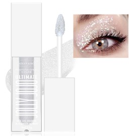 Glitter Liquid Eyeshadow, White Silver Shimmer Sparkly Cream Eye Glitter Liquid Eyeliner, Diamond Metallic Highly Pigmented Eye Shadow for Women Girls Eye Makeup